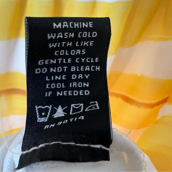 Coco Bianco Top Yellow Strip Round Neck Gathered 3/4 Sleeves Relaxed Fit M - Picture 8 of 8